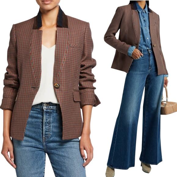 VERONICA BEARD Upcollar Dickey Houndstooth Woven Blazer - Picture 1 of 8